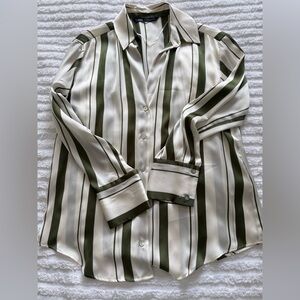 Zara Olive and Cream Vertical Stripe Satin Shirt